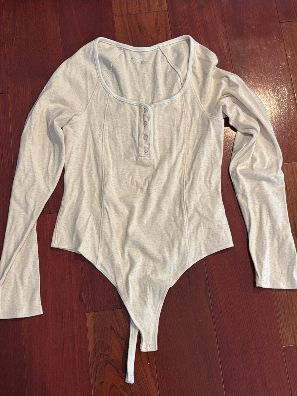 Light Beige Long-Sleeve Henley Bodysuit